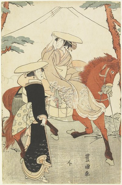 (Duas mulheres, uma andando, uma a cavalo), do final do século XVIII ao início do século XIX de Utagawa Toyokuni