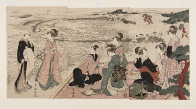 Um piquenique na beira-mar (impressão em bloco de madeira a cores) de Utagawa Toyokuni