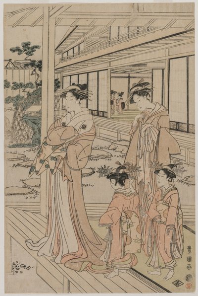 Courtesan De pé em uma varanda, início dos anos 1790. de Utagawa Toyokuni