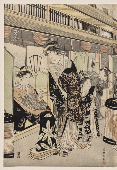 Cortesãs passeando no Nakanochō de Utagawa Toyokuni