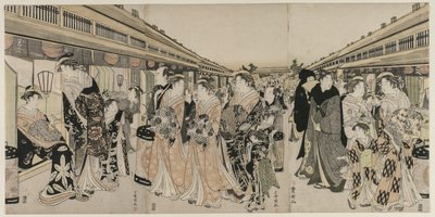 Cortesãs passeando no Nakanochō de Utagawa Toyokuni