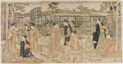Visitantes da Casa de Chá Shika, início dos anos 1790. de Utagawa Toyokuni