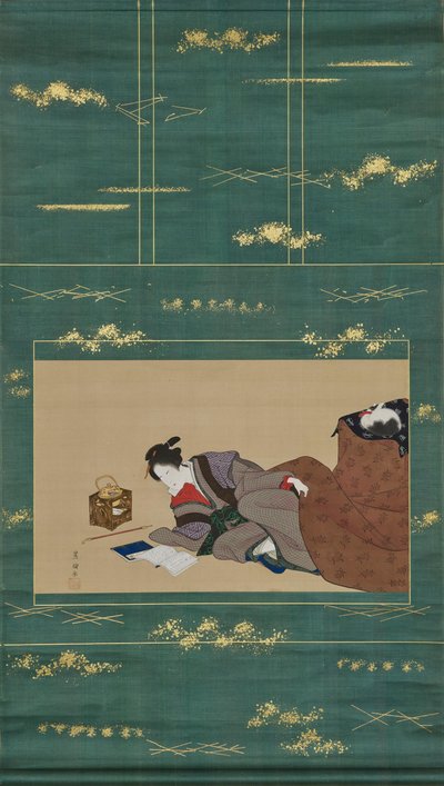 Mulher a aquecer-se com um «kotatsu» de Utagawa Toyokuni