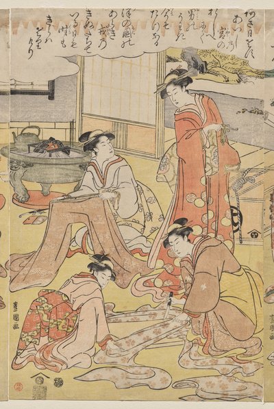 Mulheres fazendo roupas de Utagawa Toyokuni