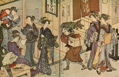 Mulheres e um servo, 1802, 1924. de Utagawa Toyokuni