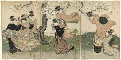 Um dia ventoso sob as cerejeiras de Utagawa Toyokuni I