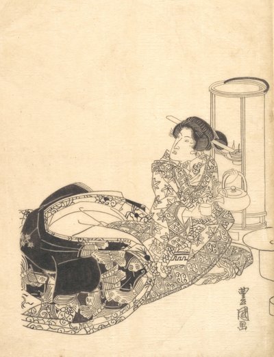 Courtesan ou Actor como Courtesan Pouring Tea by the Light of a Lantern of a Lantern. de Utagawa Toyokuni I