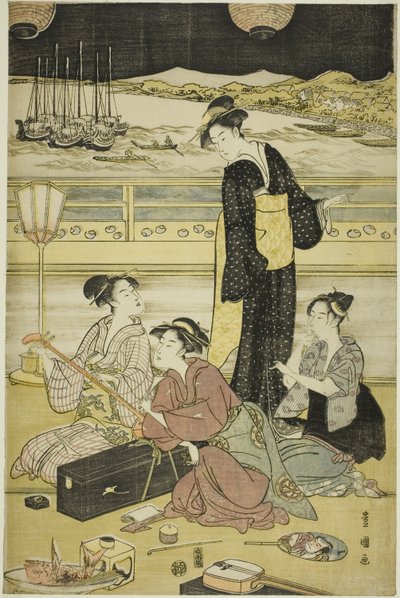 Festa nocturna em Shinagawa de Utagawa Toyokuni I