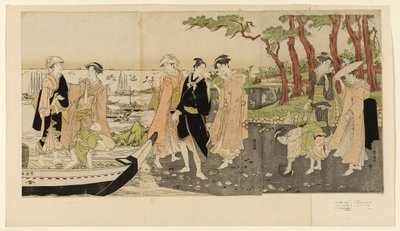Coletando mariscos na maré baixa de Utagawa Toyokuni I