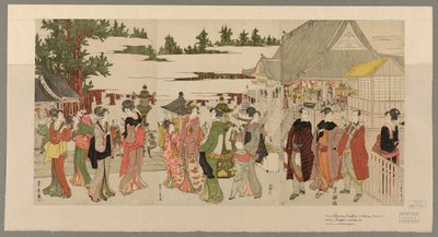 Peregrinação de Ano Novo ao Templo Myohoji em Horinouchi (Horinouchi Myohoji eho mairi no zu) de Utagawa Toyokuni I