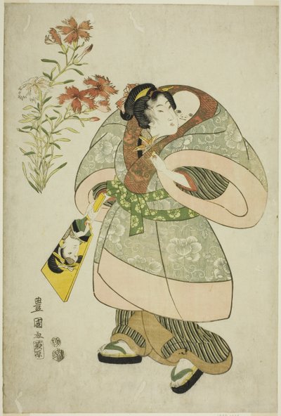 Pinks: enfermeira e bebê, de uma série sem título de belezas e flores de Utagawa Toyokuni I