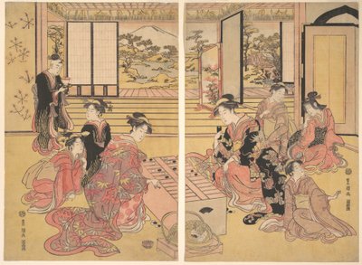 Duas jovens jogando um jogo de Sugoroku. de Utagawa Toyokuni I