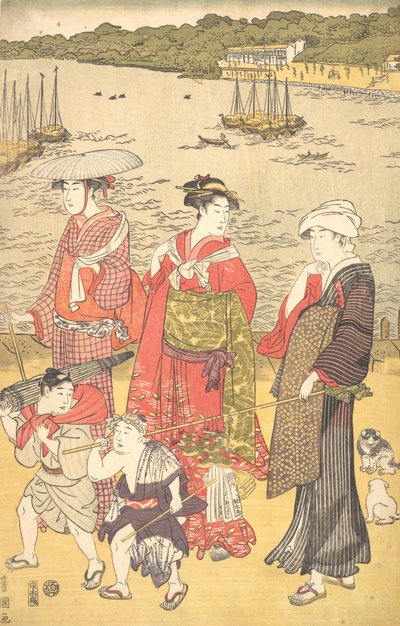 Mulheres na praia de Takanawa, ca. década de 1790. de Utagawa Toyokuni I