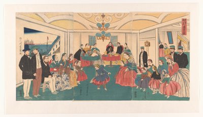 Estrangeiros se divertem em um banquete Ikokujin shuen yuraku no zu (título do objeto) de Utagawa Yoshikazu