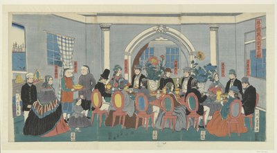 Cinco nacionalidades num banquete
Gokokujin shuen no zu (título sobre o objecto) de Utagawa Yoshikazu