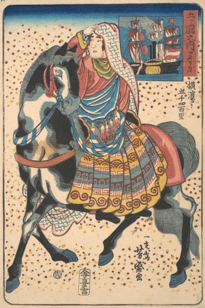 Mulher americana montada, 12º mês, 1860. de Utagawa Yoshimori
