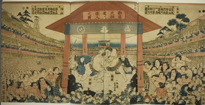 Procissão de lutadores para um combate de angariação de fundos (Kanjin ozumo dohyo-iri no zu) de Utagawa Yoshimune