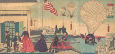 American Balloon Ascension Amerikakoku, 6º mês, 1867. de Utagawa Yoshitora
