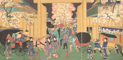Cerejas à noite em New Shimabara, século XIX. de Utagawa Yoshitora