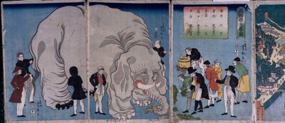 Estrangeiros com um Elefante (impressão em bloco de madeira a cores) de Utagawa Yoshitora