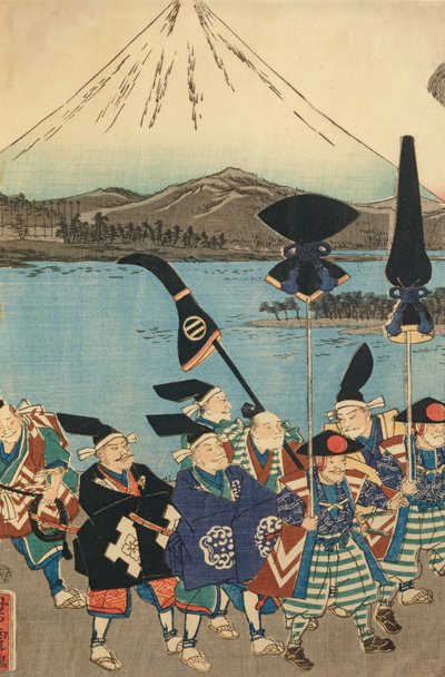 A comitiva de Daimyo perante o Monte Fuji de Utagawa Yoshitora