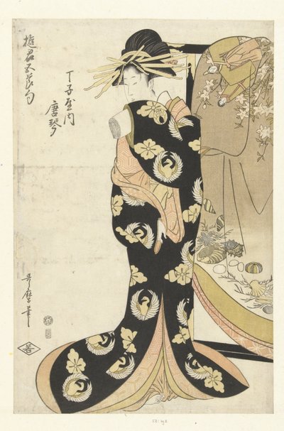 Cortesão Karagoto da casa Chojiya Chojiya uchi Karagoto (título no objeto) Cortesãs e os Cinco Festivais (título da série) Yukun gosekku (título da série no objeto) de Utamaro (II) , Kitagawa (attributed to)