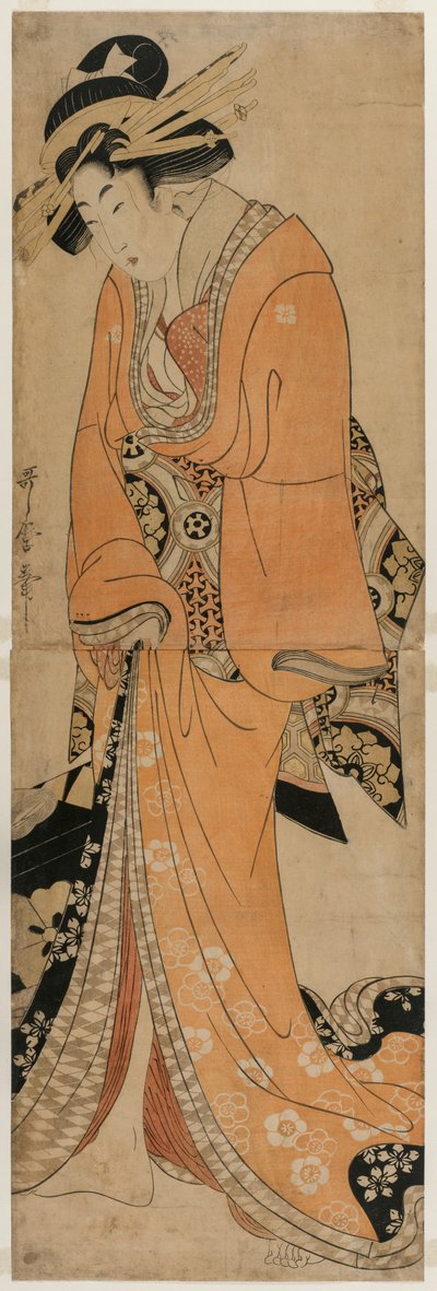Gueixa ao lado de uma caixa Shamisen, c. 1810. de Utamaro II