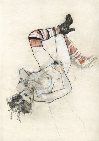 Silhueta sensual com meias às riscas de Ute Rathmann