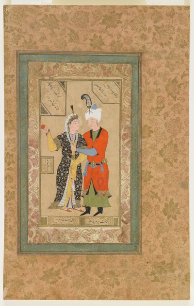 Um príncipe e uma princesa se abraçam, c.1550 de Uzbek School