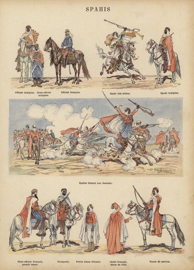 Spahis, soldados coloniais do exército francês (cor litho) de Victor Armand Poirson