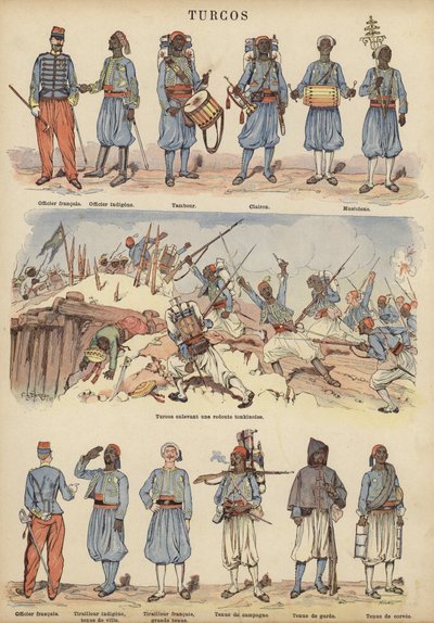 Turcos, soldados coloniais do exército francês (cor litho) de Victor Armand Poirson
