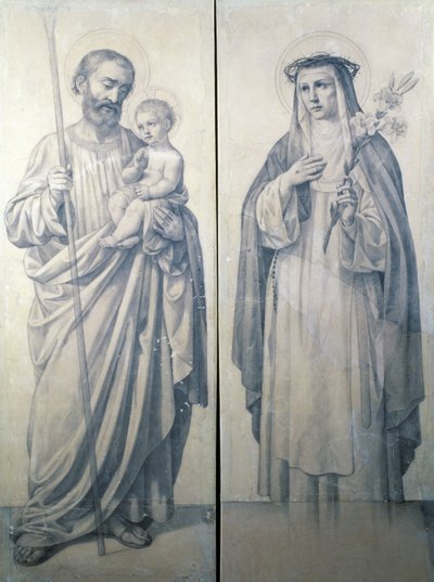 Desenho preparatório de Santa Catarina de Sena e São Cristóvão de V. de Matteis