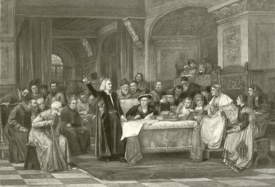 Columbus antes de Isabella (gravura) de Vaclav Brozik