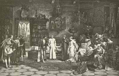 Petrarca e Laura introduzidas pelo imperador em Avignon (gravura) de Vaclav Brozik