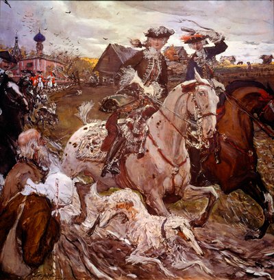 Princesa Elisabeth Petrovna (1709-1762) (futura Elisabeth Iere da Rússia) e Pedro II (1715-1730) caçando Pintura de Valentine Alexandrovich Serov (1865-1911) de Valentin Aleksandrovich Serov