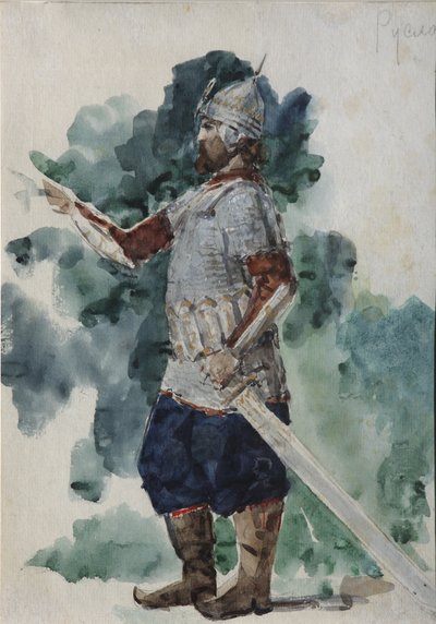 Ruslan. Figurino para a ópera Ruslan e Lyudmila de M. Glinka de Valentin Aleksandrovich Serov