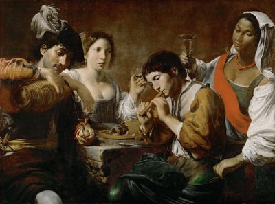 Encontro em um músico de taverna e bebedores de Valentin de Boullogne