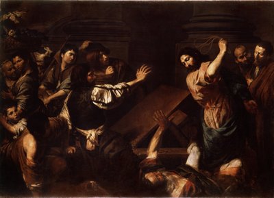 "Cristo conduzindo os agiotas do templo" (Cristo afugentando os agiotas do templo) Pintura de Valentin de Boulogne (1591-1632) 1620-1625 Dim. 192x266,5 cm Museu Hermitage, São Petersburgo de Valentin de Boulogne