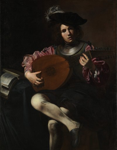 Jogador de alaúde, c.1625-26 (óleo sobre tela) de Valentin de Boulogne