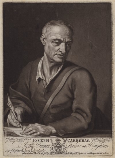Joseph Carreras, poeta e capelão de Catherine de Bragança (mezzotint) de Valentine Green