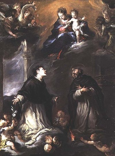 Madonna e Child aparecem a dois santos dominicanos de Valerio (circle of) Castello