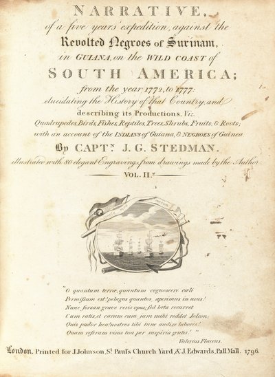 Narrativa, de uma Expedição de Cinco Anos, contra os Negros Revoltados do Suriname, na Guiana, na Costa Selvagem da América do Sul (volume II) de Various Artists, including William Blake, after John Gabriel Stedman