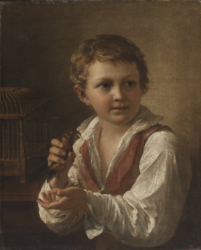 Menino com um pintassilgo. de Vasili Andreyevich Tropinin