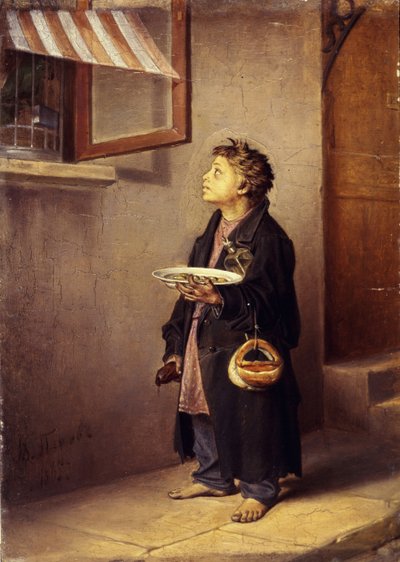 Um aprendiz assistindo um papagaio, 1865 de Vasili Grigorevich Perov
