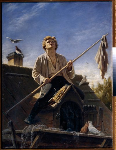 Um columbófilo (um columbófilo). Pintura de Vasily (Vasily) Grigoryevich Perov (1834-1882), óleo sobre tela de Vasili Grigorevich Perov