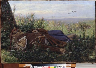 Um camponês num campo. Pintura por Vasili (Vasili) Grigoryevich Perov (1834-1882), óleo sobre tela de Vasili Grigorevich Perov