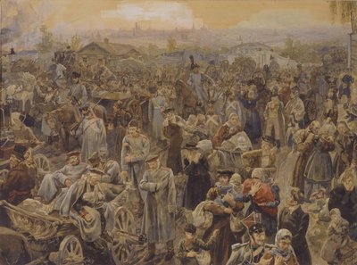 A retirada das tropas russas de Moscou em 1812, 1907 de Vasili Petrovich Lebedev