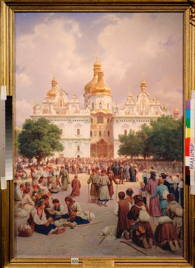 Devant le monastere des Caves a Kiev (Ucrânia) (Antes do Mosteiro das Grutas de Kiev) - Peinture de Vasili Petrovich Vereshchagin (Vassili Verechtchaguine) (1835-1909), huile sur toile de Vasili Petrovich Vereschagin