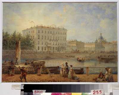 São PETERSBURGO. Vista da Fontanka e da casa Derzhavin. (São Petersburgo. Vista do Rio Fontanka e da Casa Derzhavin). Obra de Vasily Semyonovich Sadovnikov (1800-1879), aquarela sobre papel de Vasili Semenovich Sadovnikov