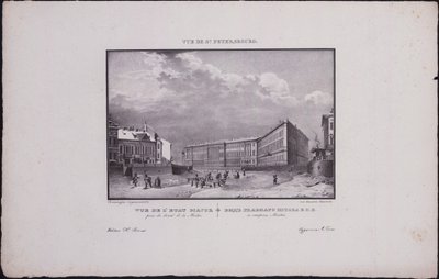 Vistas de São Petersburgo. O edifício do Estado Maior na margem do rio Moika, 1833 de Vasili Semenovich Sadovnikov